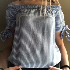 off the shoulder ribbed striped top